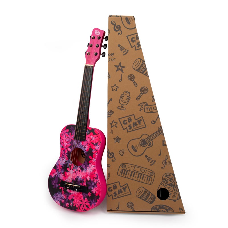 CB SKY 30â€ Floral Print Acoustic Metal Strings Guitar/Girls Gift/Kids Musical Toys/Musical Instrument (Purplish red) - Image 1